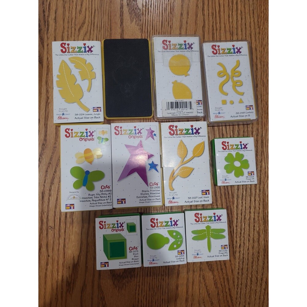 Lot of 7 Sizzix Yellow Cutting Dies & 4 Green Shapes Crafting Bundle
